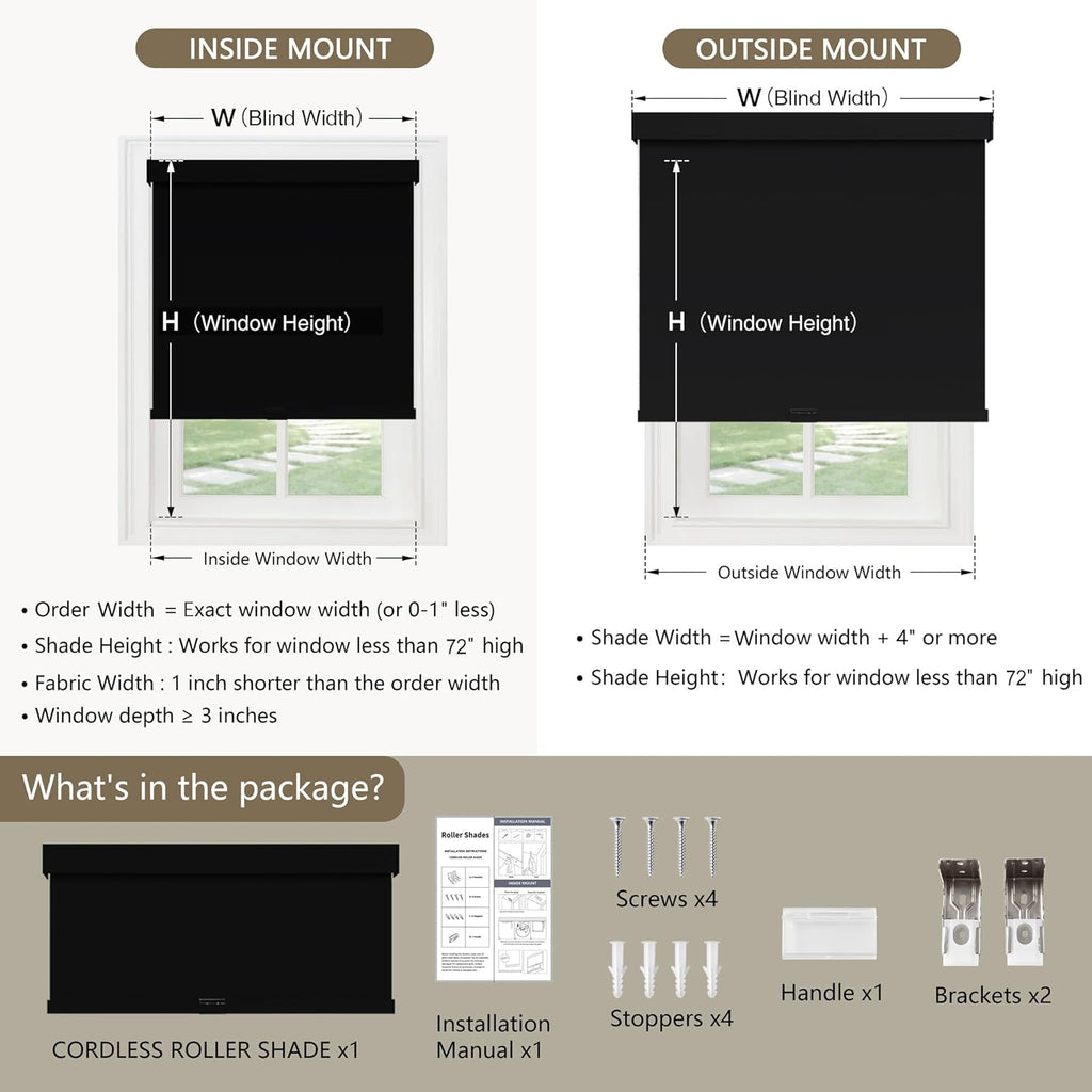 Cordless Blackout Roller Shades Blinds for Windows Free-Stop,Pull Down Room Darkening with Valance,Thermal Insulated