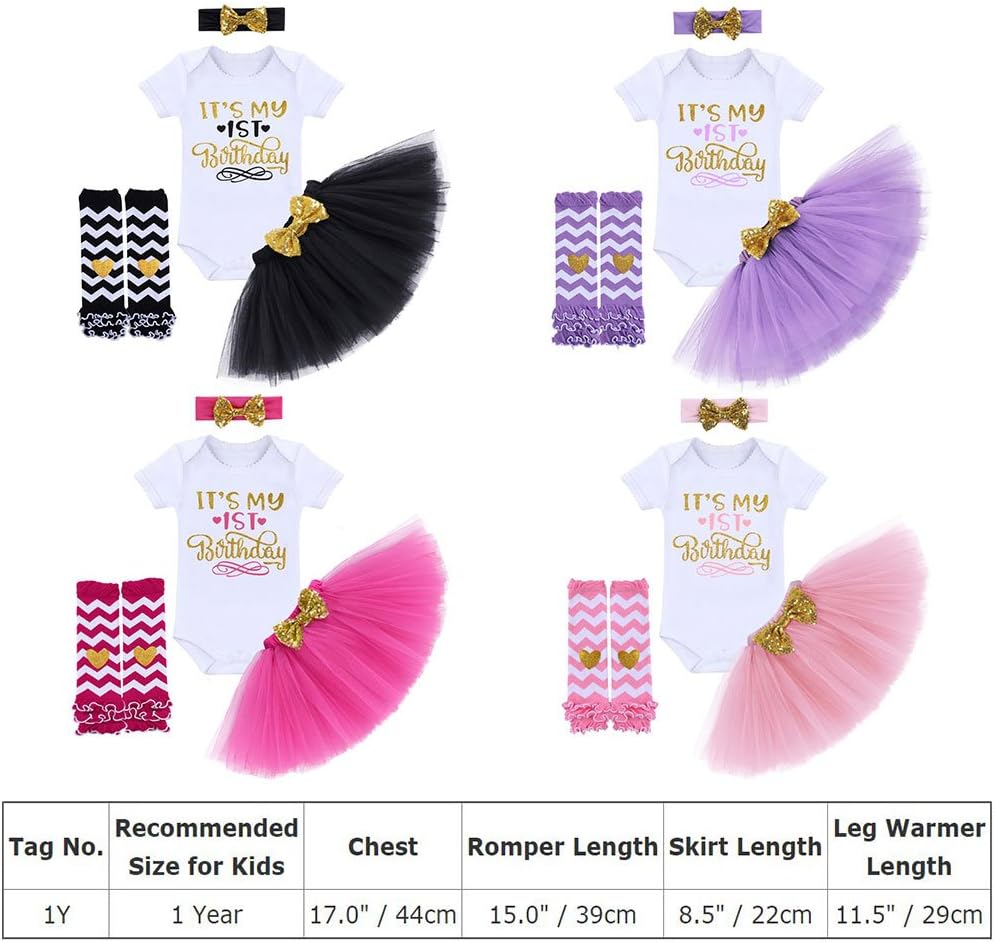 Baby Girl 1/2 1st 2nd Birthday Outfit Short Sleeve Romper Tutu Skirt Headband Leg Warmers Set Cake Smash Photoshoot