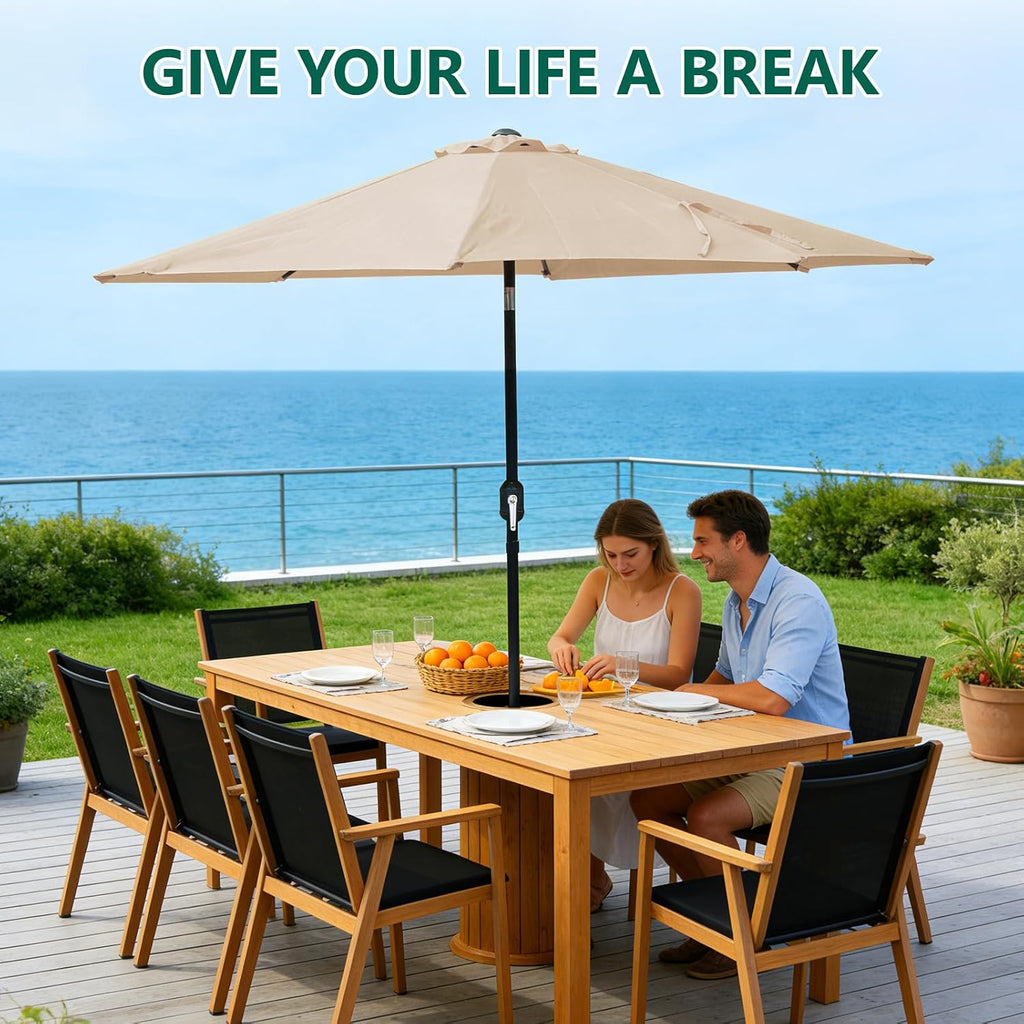 9FT Patio Umbrella, Outdoor Table Market Umbrella with Push Button Tilt & Crank