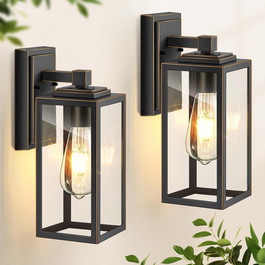 2 Pack Porch Lights Outdoor, Outdoor Wall Lights Sconce, Black Waterproof Outdoor Lanterns for Front Porch, Weather Resistant Garage Lights for House, Patio, Garage A123-B0C7455KCL