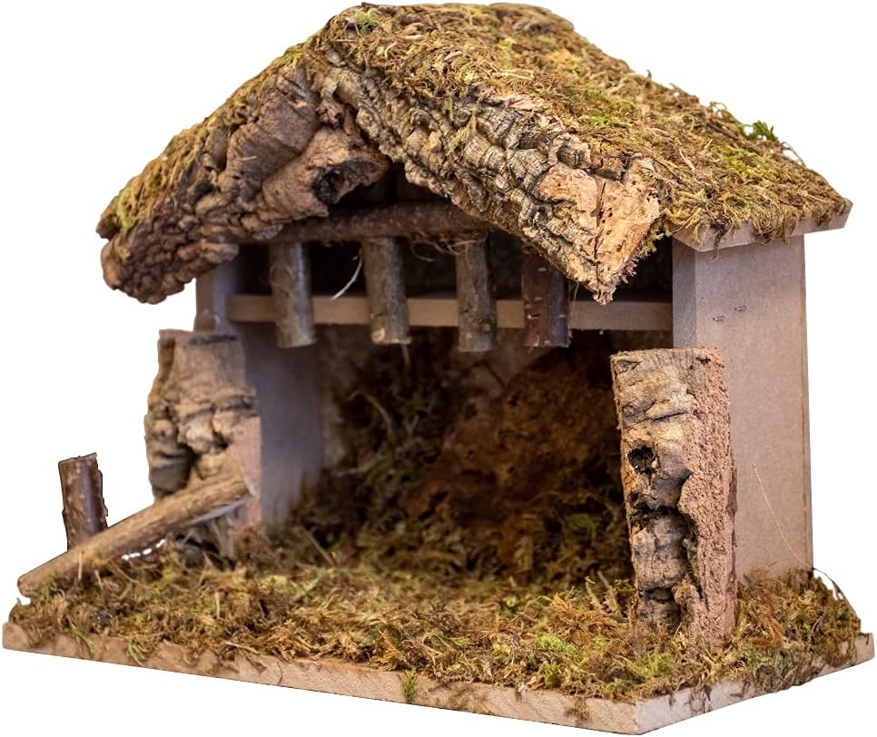 Nativity Wooden Stable Creche for Christmas Nativity Set, 10 inches x 5 inches x 8 inches, Made in Italy