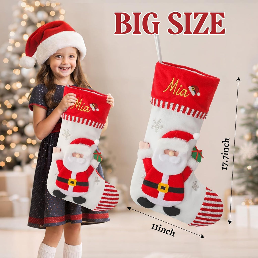 With Embroidered Name & Monogram, 3D Xmas Character Stocking 5 Pack 18" Large,Santa,Snowman & Reindeer Fireplace - Set of 5