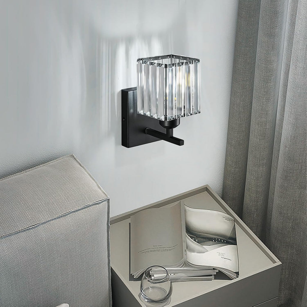 Modern Wall Sconces Set of Two Indoor Wall Lamp Black Wall Sconce Crystal Wall Light Bathroom Vanity Light Fixtures
