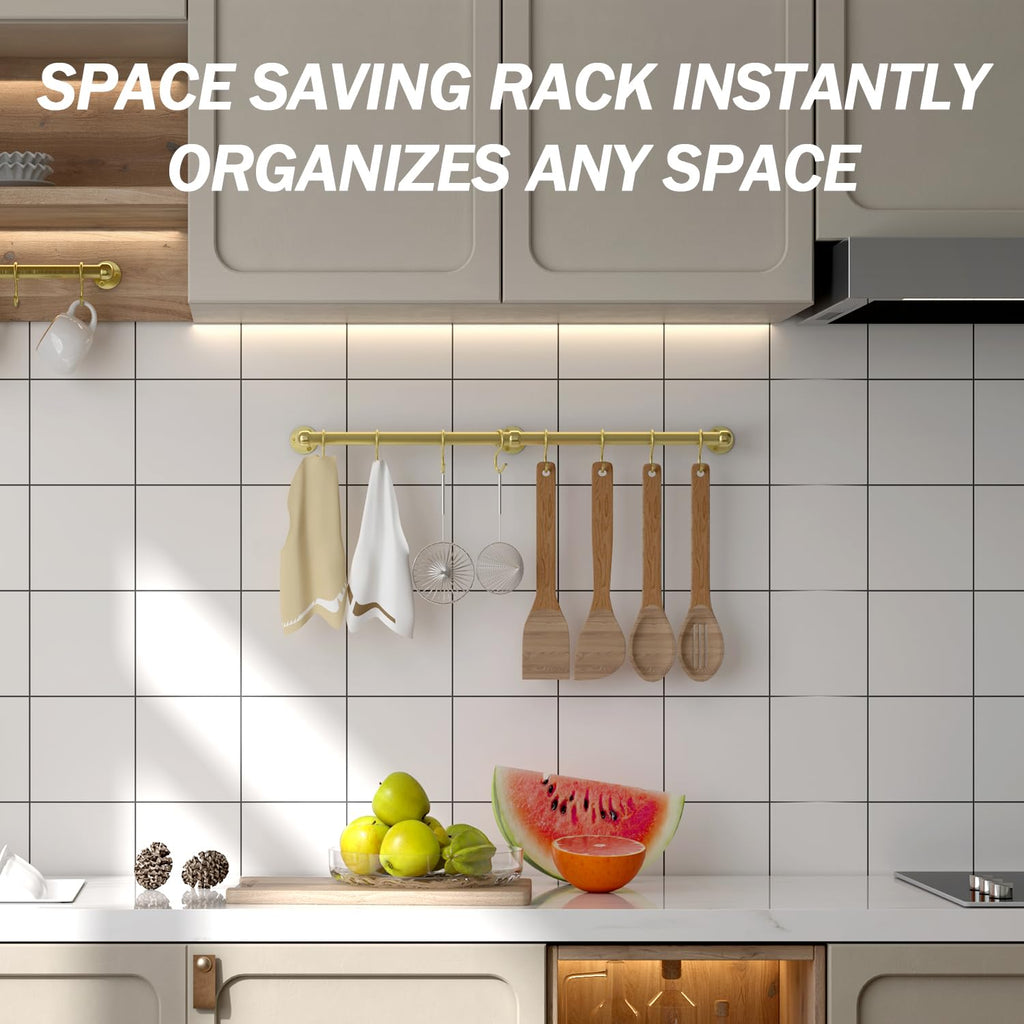 Stainless Steel Hanging Pot Rack Hanger: 23.7 Inch Brass Pot and Pan Hanger Wall Mounted Hanging Pot Bar Rack Heavy