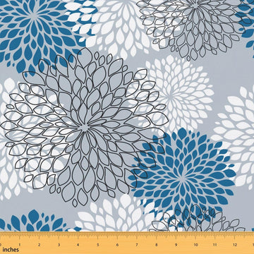 Blue Floral Decorative Fabric by The Yard, Botanic Blossom Soft Polyester No Stretch Fabric, Spring Flowers Pattern DIY
