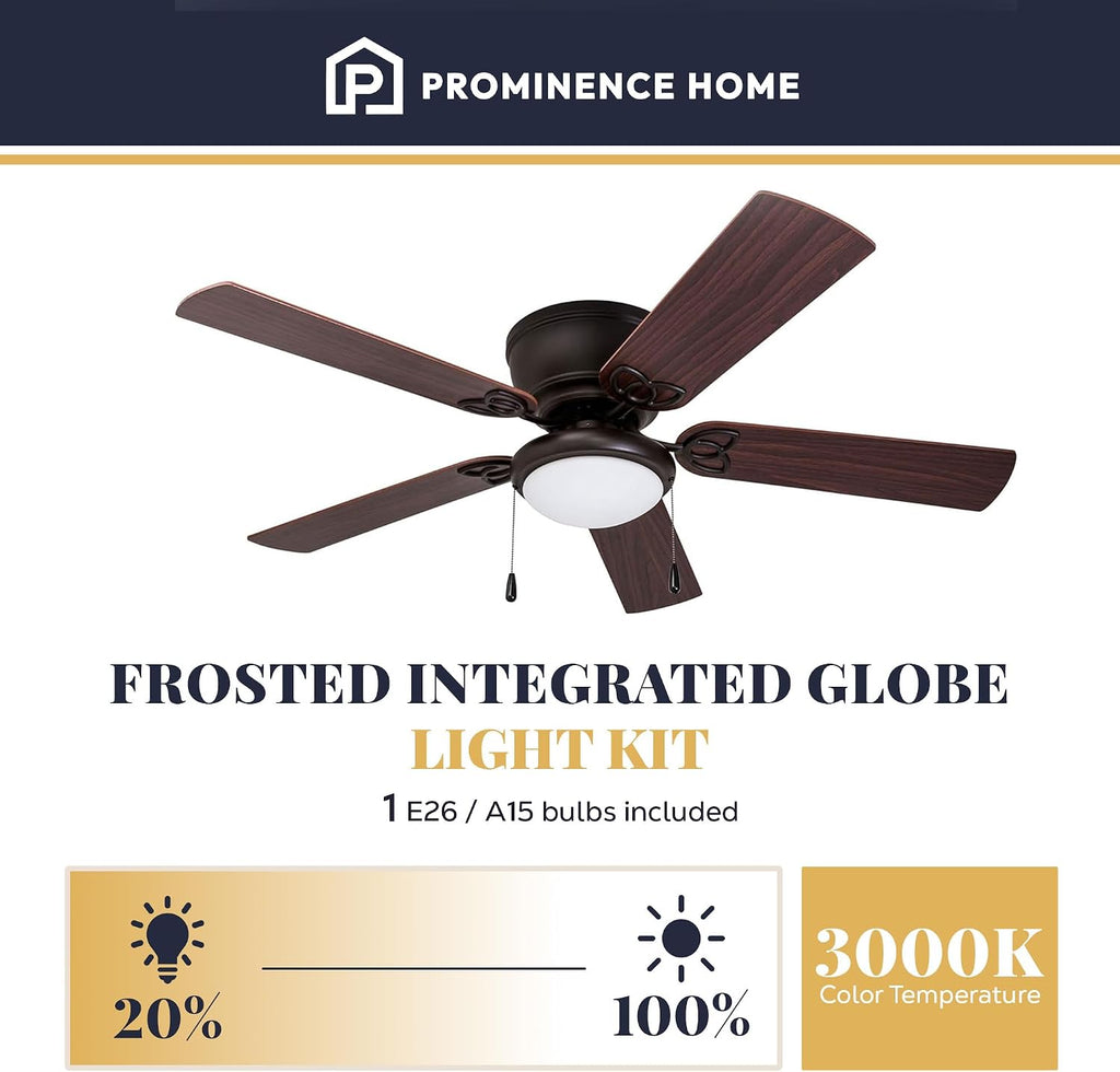 Benton Traditional 52 Inch Ceiling Fan with Light, LED Flush Mount Ceiling Fan, Indoor Fan with 5 Blades