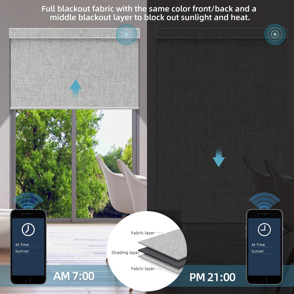 Motorized Blinds with Remote for Windows, Automatic Smart Blinds Electric Roller Shades Blackout work with Alexa