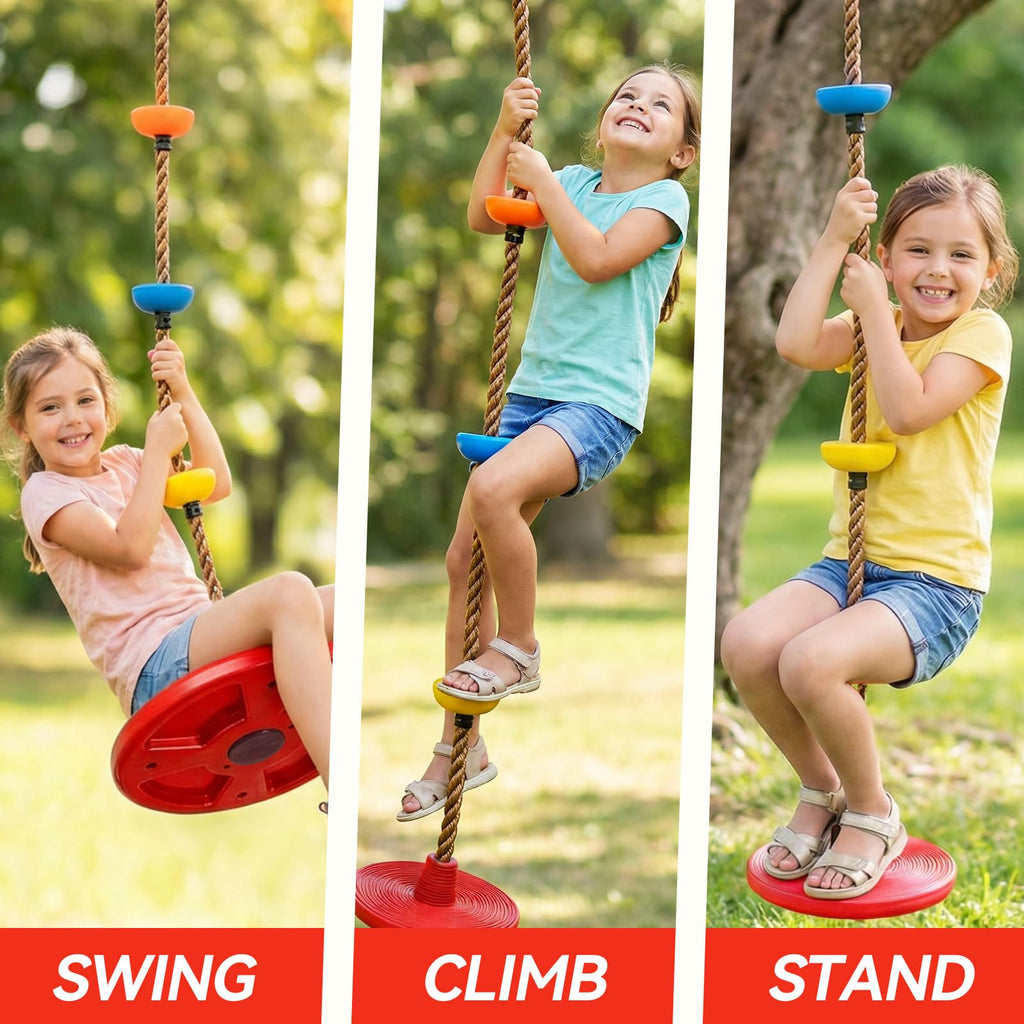 Tree Swing Kids Climbing Rope with Platforms Disc Swing, Red