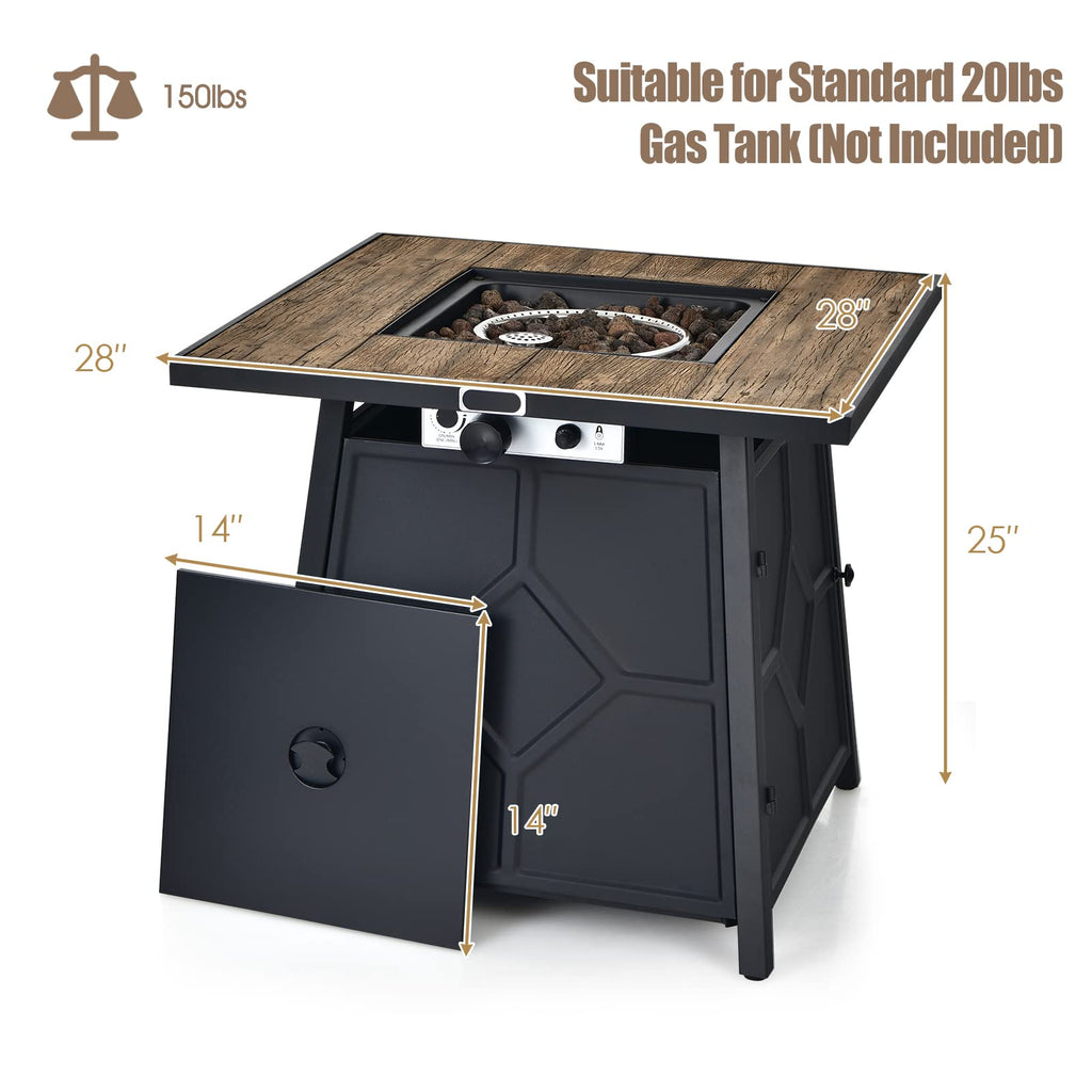 28 Inches Propane Fire Pit Table, 40, 000 BTU Square Fire Table with Lid, Lava Stone, Waterproof Cover and Instant