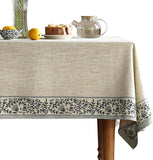 Designer Vintage Linen Elegant Rectangular Tablecloth,Chinoiserie Floral Indoor Table Cloth,Wrinkle 