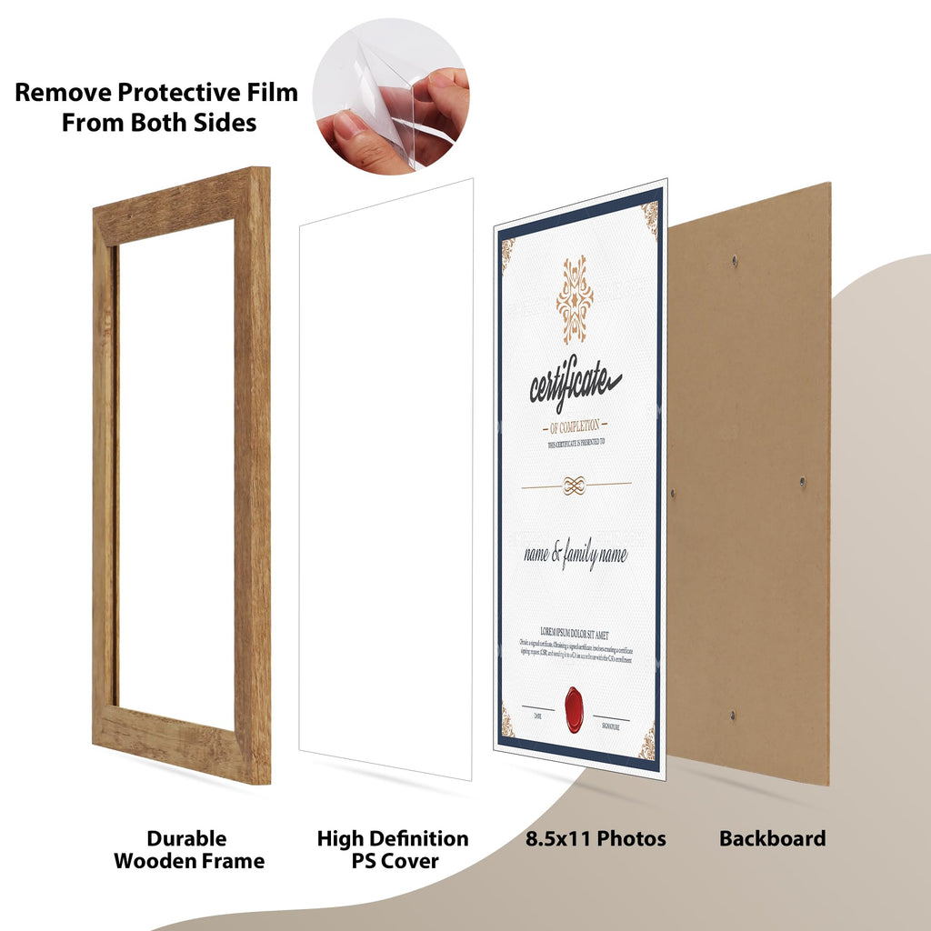 Picture Frame 8.5x11 Rustic Certificate Frames Wall Tabletop Display Horizontally or Vertically, 7 Pack