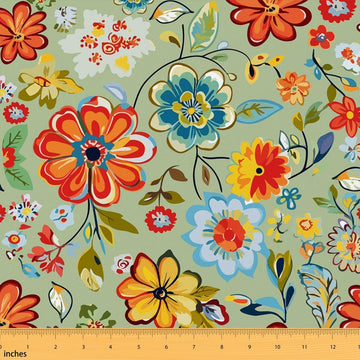 Bohemian Flowers Upholstery Polyester Fabrics Boho Fabric