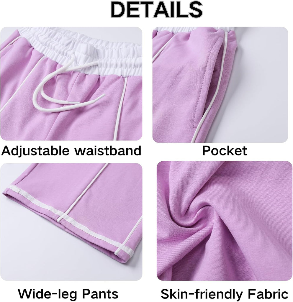 Teen Girls Sweatpants 2 Pack Wide Leg High Waist Striped Jogger Track Pants