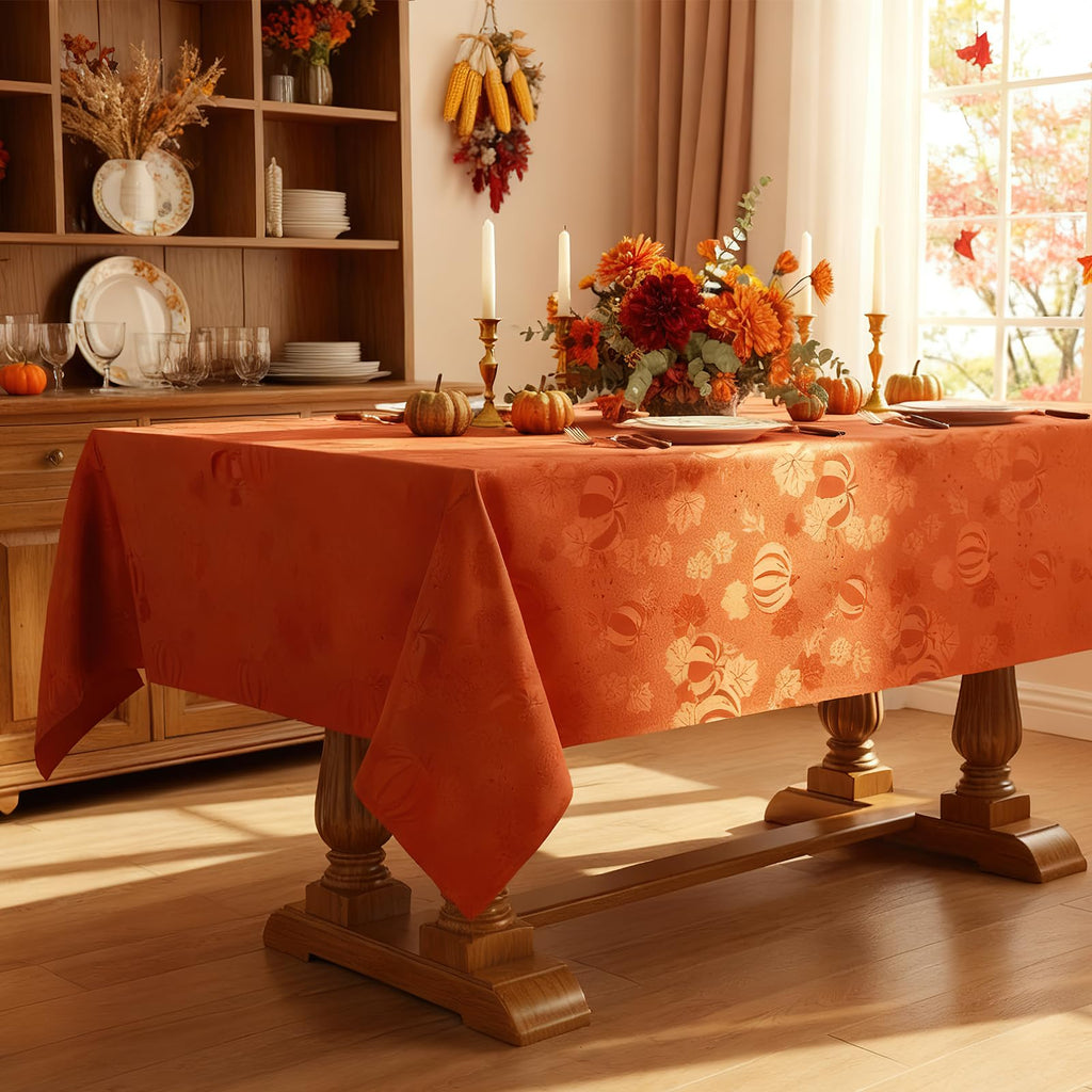 60x84 Inch Thanksgiving Jacquard Rectangle Table Cloth for Fall