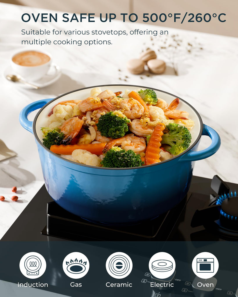 Enameled Cast Iron Dutch Oven, 4.5QT Pot with Lid, Navy Blue