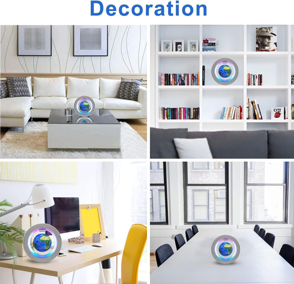 Magnetic Levitation Floating Globe - Levitating O Shape Globe with LED Lights for Education Home Office Desk Decor