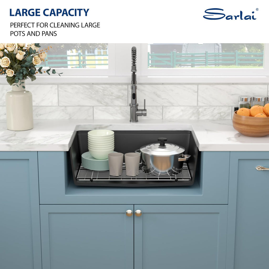 30 Granite Composite - 30"x19" Black Undermount Ledge Workstation Matte Black Granite Quartz Composite Under-Mount