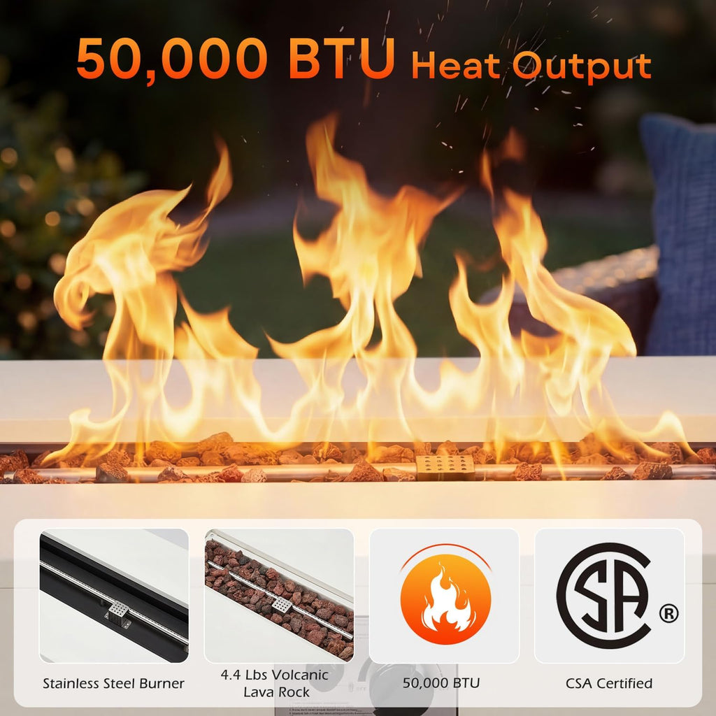 42" Gas Fire Pit Table Outdoor Rectangle Propane Fire Pit No Tank Holder | 50,000 BTU 2 in 1 Low Profile Firepit