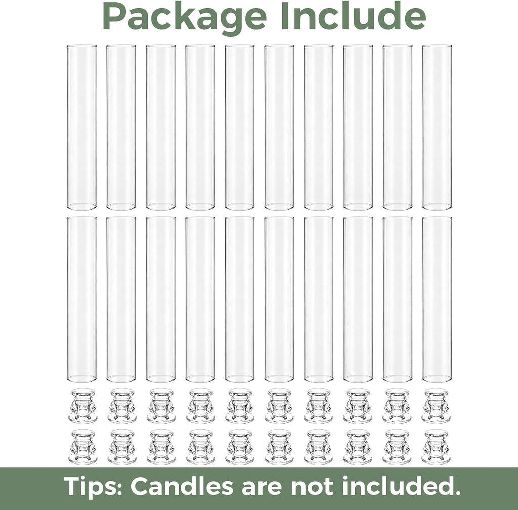 Hurricane Glass Candle Holders Set of 20 Clear Candlestick Holders | Candle Holder Bulk for Taper Candles with