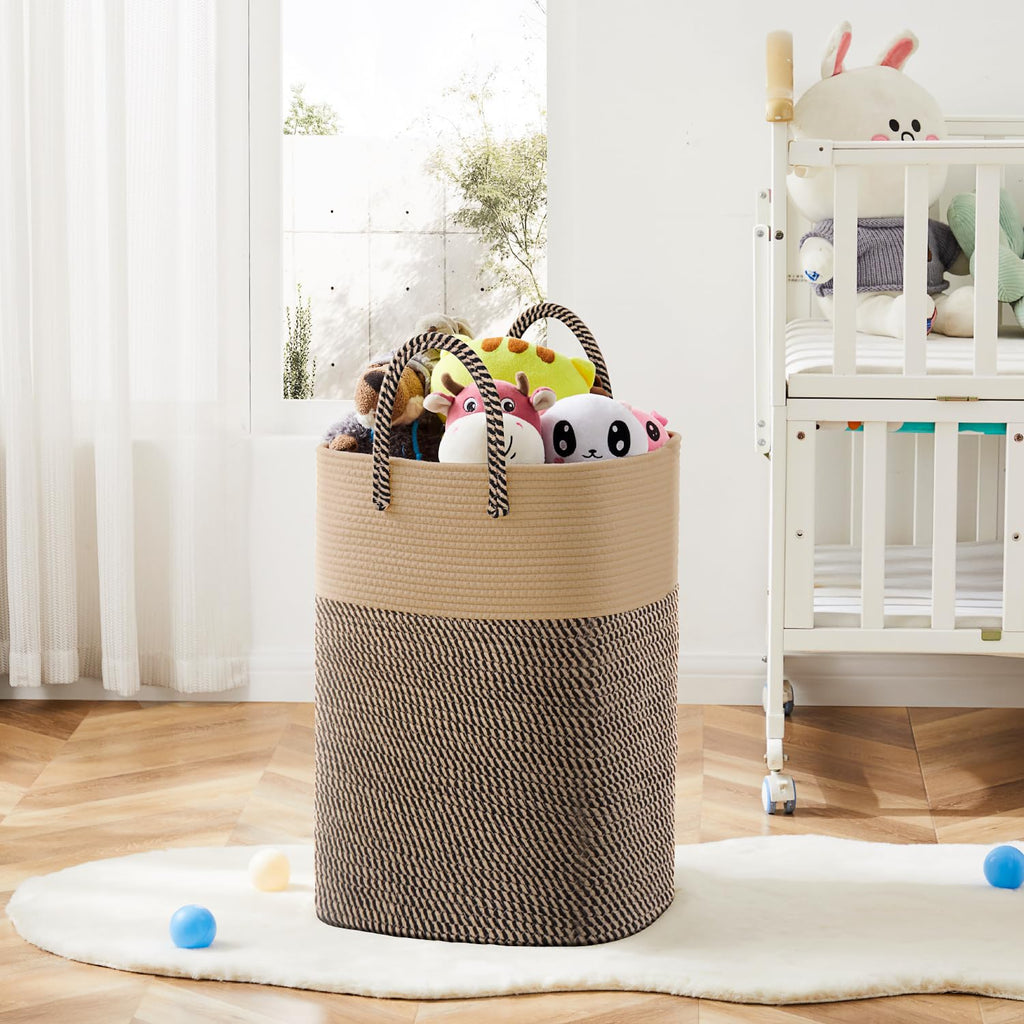 Basket,Woven Cotton Rope Laundry Hamper,Versatile Storage for Dirty Clothes,Baby Toys,and Blankets ,and Living Room