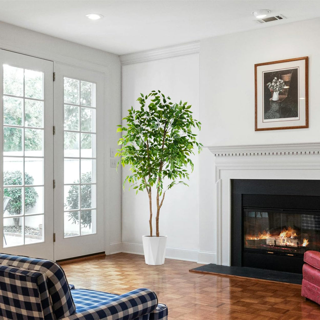 Artificial Ficus Tree 6ft Fake Floor Plant with Woven Basket