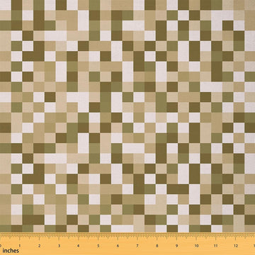 Pixelated Miners Fabric by The Yard Soft Polyester, Champagne Green Grid Fabric DIY Projects, Modern Geometric Games