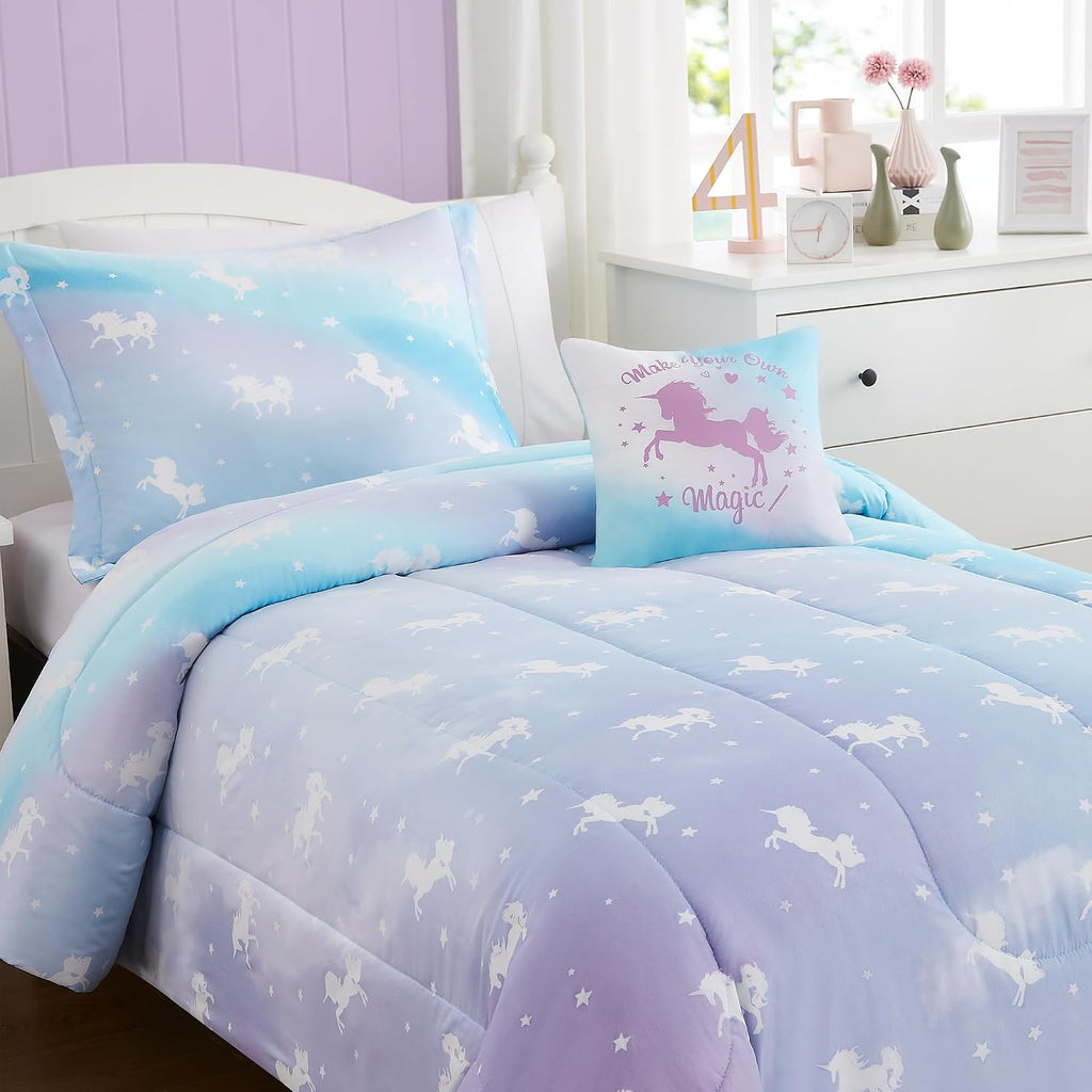 Kids Comforter Set Full for Girls, Glow in The Dark Unicorn Bedding Set 1 Comforter, 1 Decor Pillow, 2 Pillow Shams