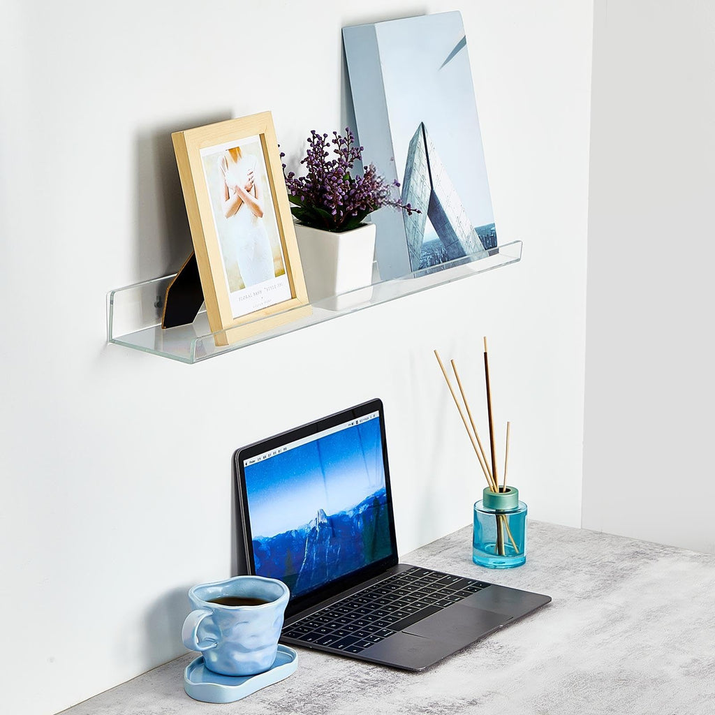 6 Pcs 36 Inch Acrylic Floating Shelves Wall Mounted Clear Shelves Acrylic Floating Bookshelf Invisible Storage Rack