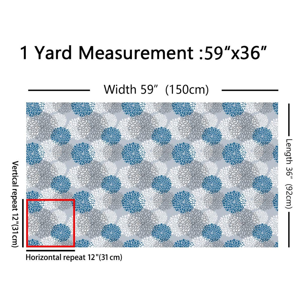 Blue Floral Decorative Fabric by The Yard, Botanic Blossom Soft Polyester No Stretch Fabric, Spring Flowers Pattern DIY