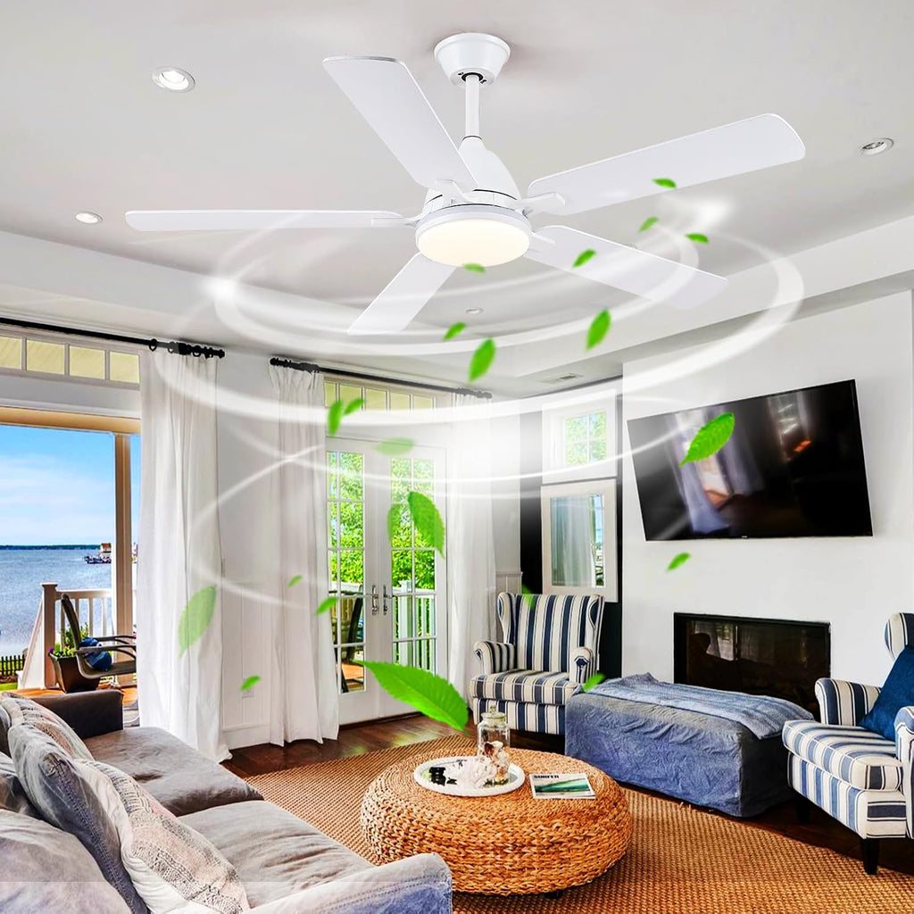 Ceiling Fans with Lights, 52 Inch Low Profile Ceiling Fan with Light and Remote Control,Reversible,RGB,3CCT, Dimmable,Quiet,White Ceiling Fan for Bedroom Indoor/Outdoor Use A101-B0DTDFC6GH
