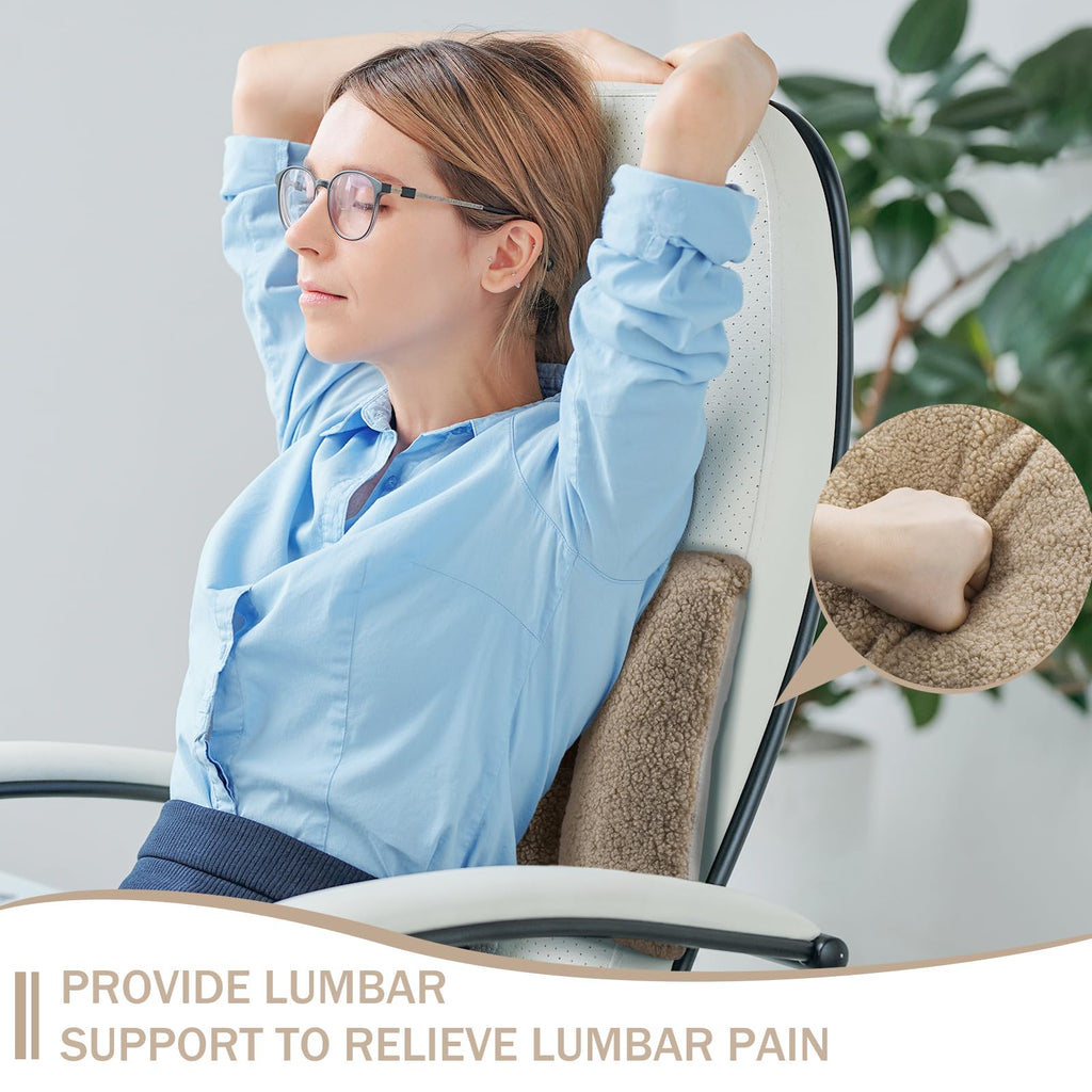 Fleece Lumbar Support Pillow 3 Section Back Pillow, Light Camel