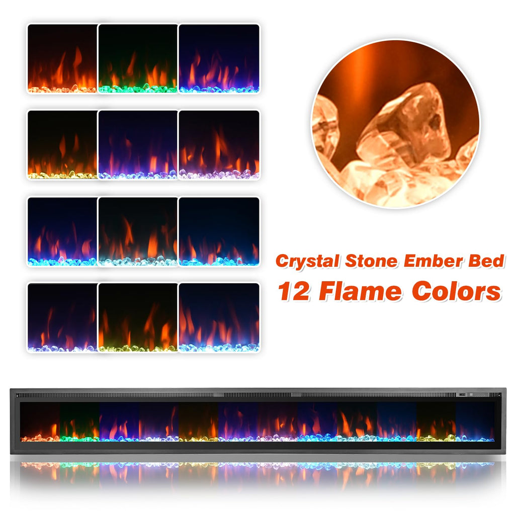 100 inch Electric Fireplace Inserts, Recessed and Wall Mounted Fireplace Silence Linear Fireplace with Timer, Remote