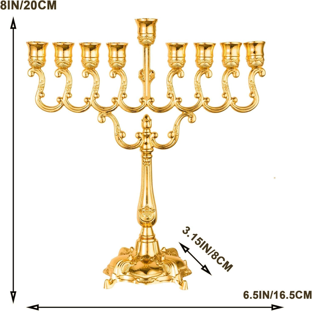 ‌9 Branch Gold Hanukkah Candle Holder Jewish Menorahs