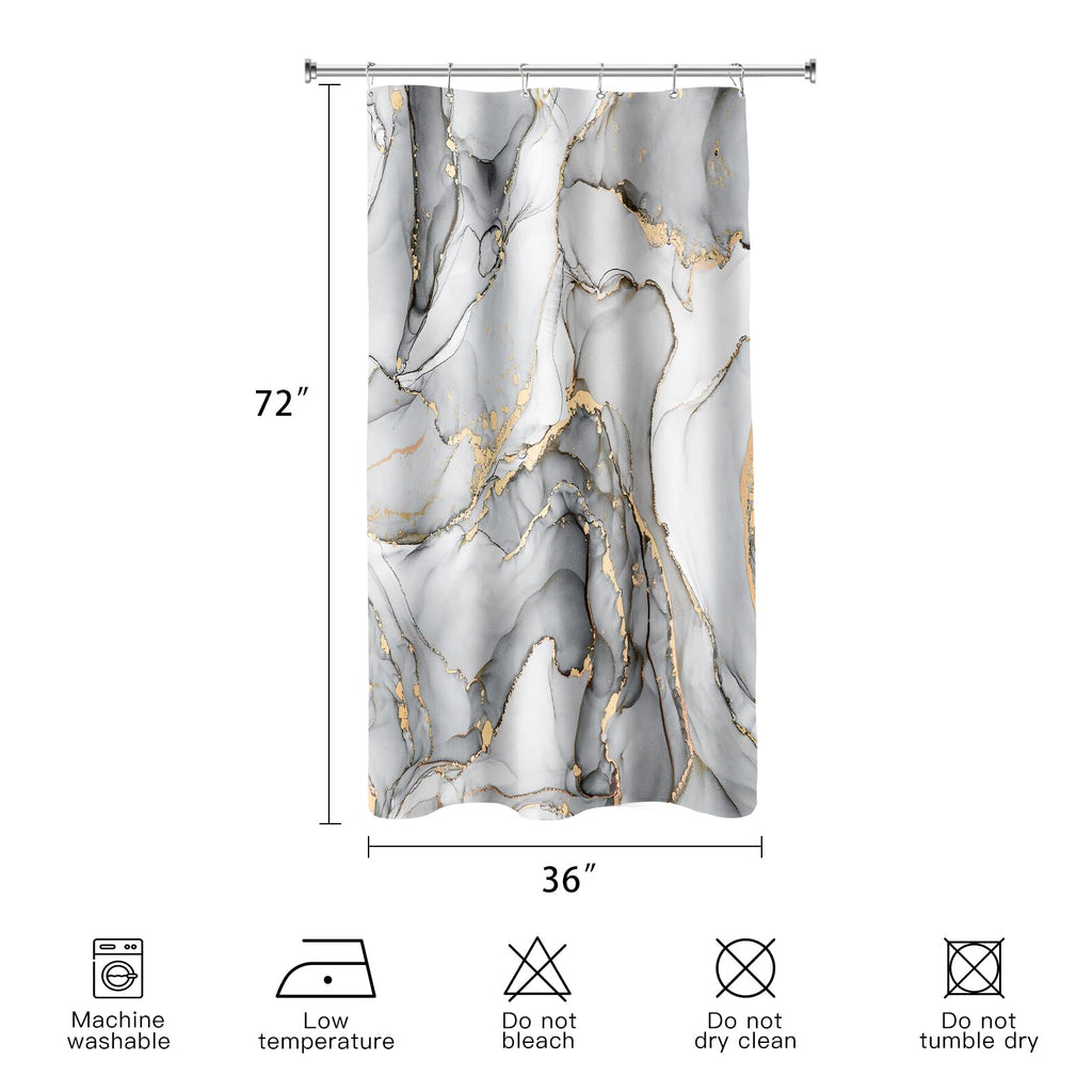 Small Stall Shower Curtain 36 x 72 Inch, Half Narrow Abstract Marble Decor