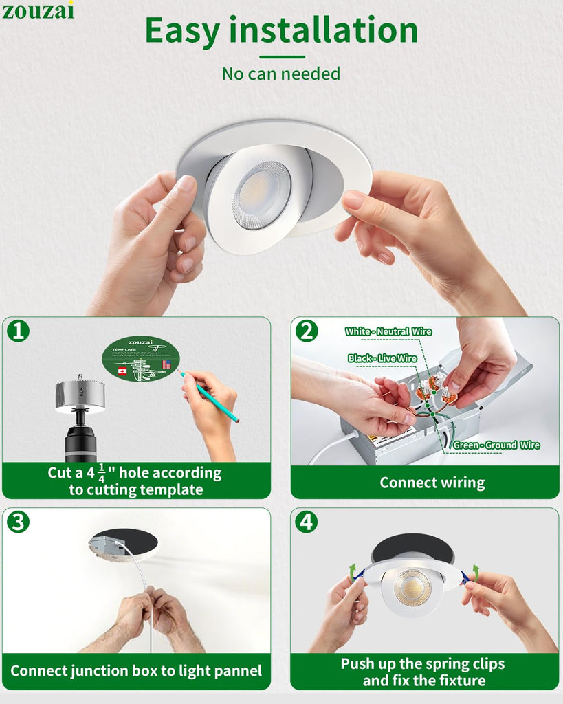 4 Inch Gimbal LED Recessed Lights, 5CCT, 10W 980LM, White 1 Pack