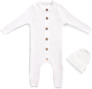 Knit Baby Romper Set Ribbed Newborn Outfit Clothes With Hat