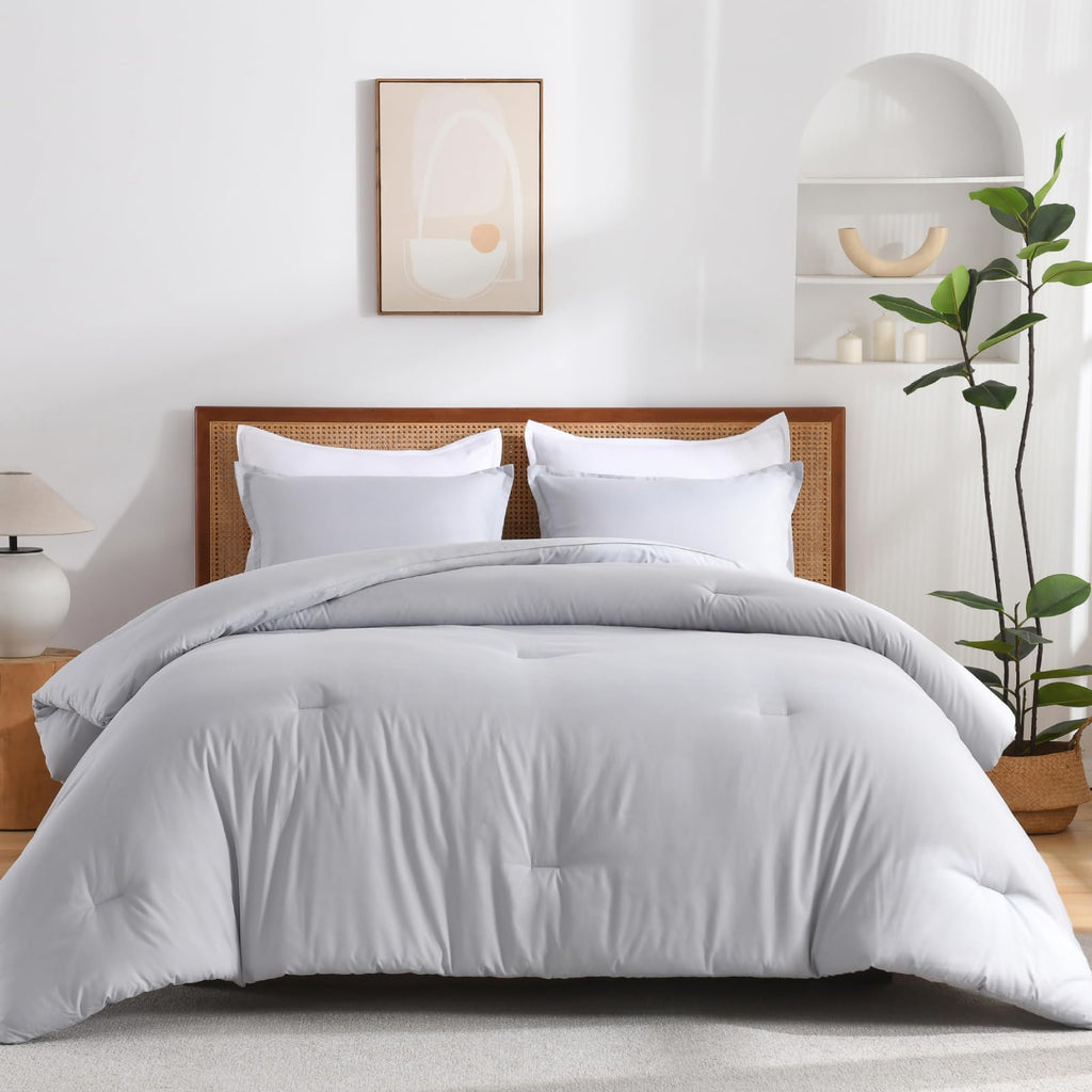 Comforter Set Light Grey Fluffy Lightweight Bed Set