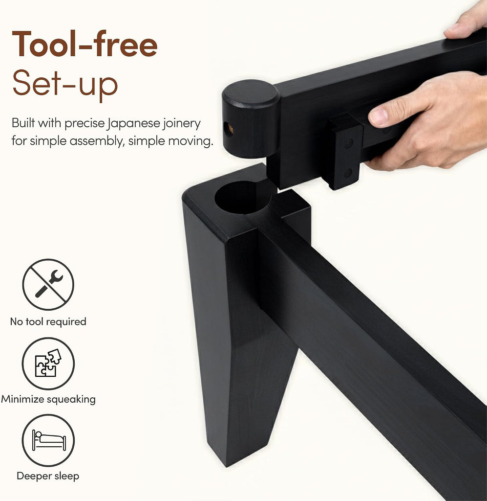 Japanese Joinery Bed Frame, Solid Wood (Midnight Charcoal)