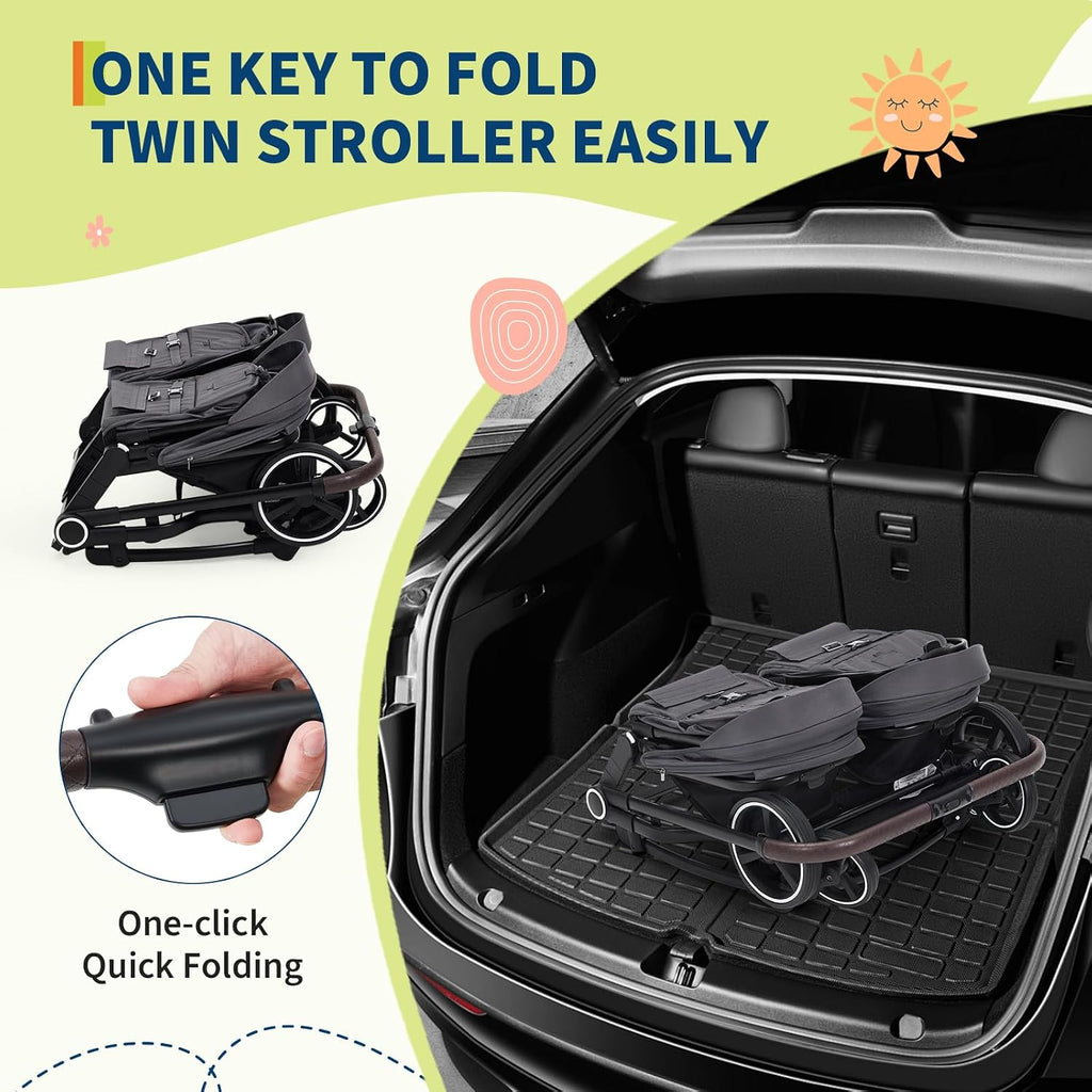 Side by Side Double Stroller for Twins, Lightweight Compact Foldable Baby Travel Stroller with High Landscape Seat