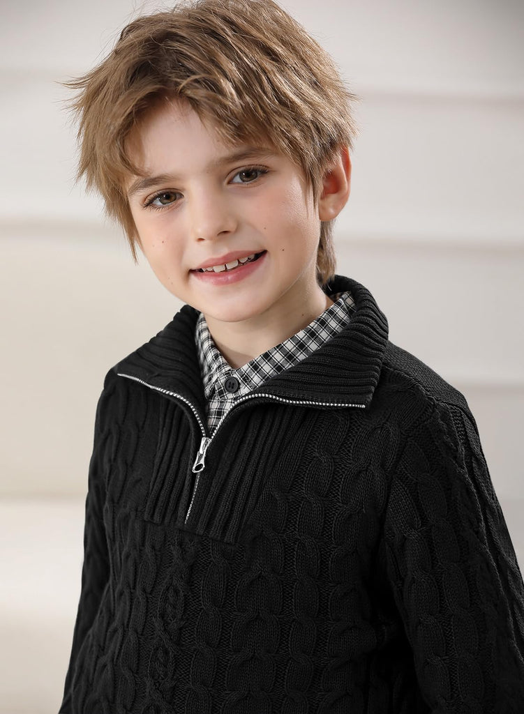Boys Winter Cable Knit Sweater Quarter Zip Cute Turtleneck Pullover