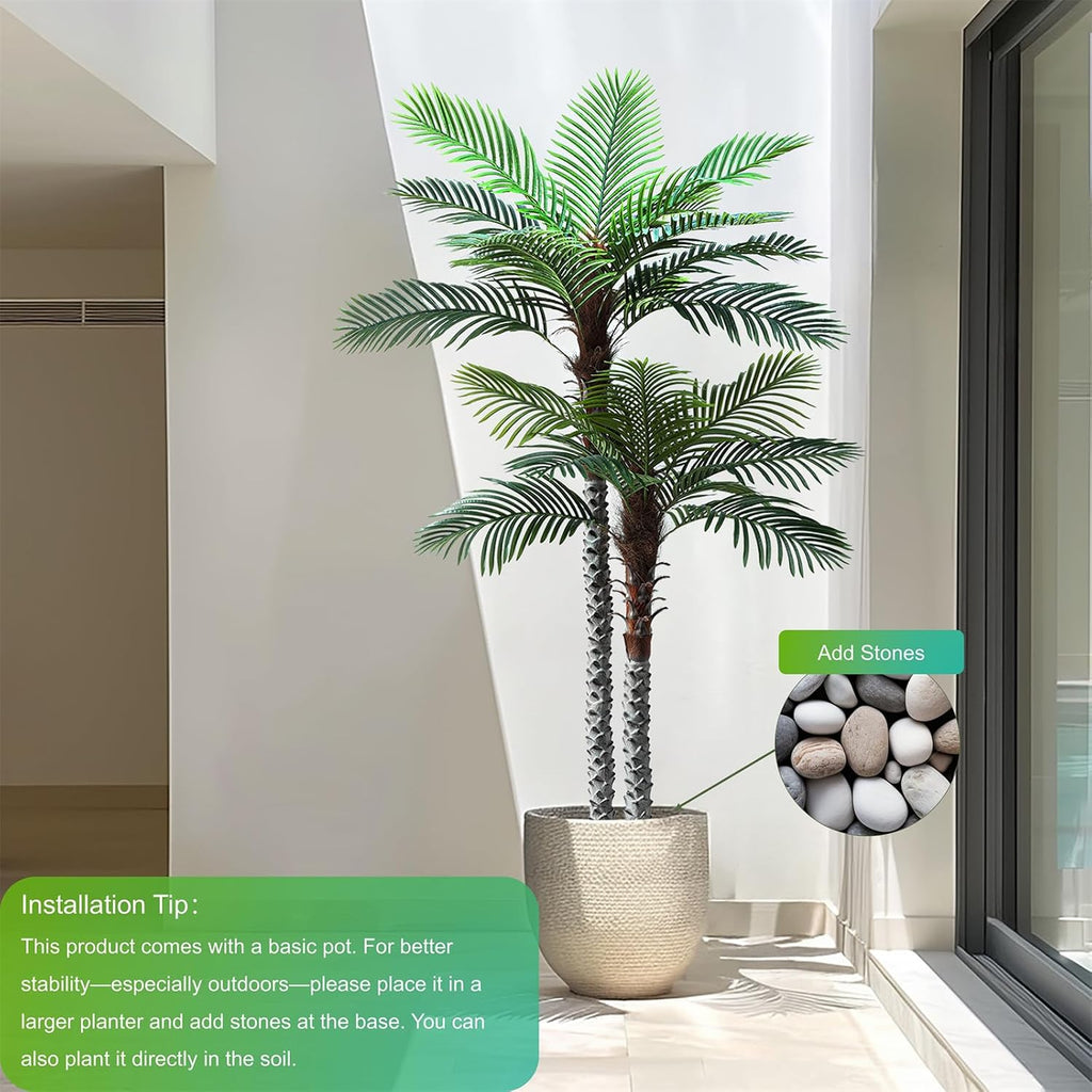 8ft Tall UV Resistant Faux Palm Tree, 96in Artificial Palm Tree Indoor Outdoor, Fake Tree with Real Bark and