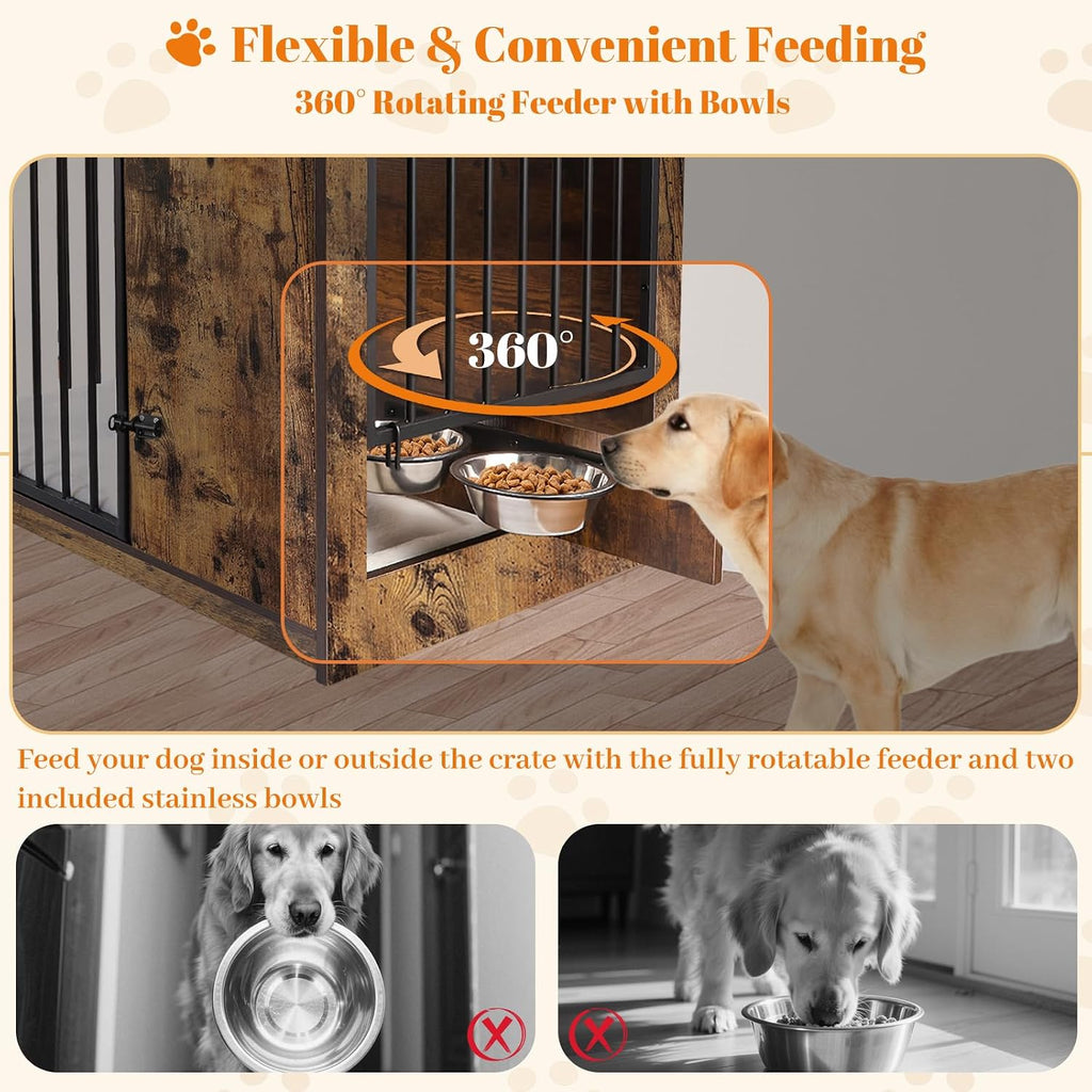 Dog Crate Furniture for Large Dogs, Rustic Brown
