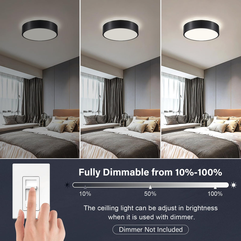 Dimmable LED Flush Mount Ceiling Light Fixture, Modern Black Round Ceiling Light, 5CCT Metal Lighting