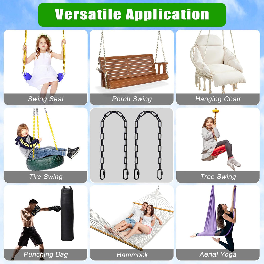 2Pcs 40" Hanging Swing Chain Black Plastic Coated Hanging Chains
