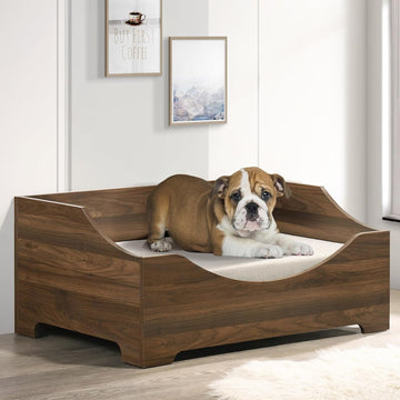 Elevated Dog Bed Frame for Medium Dogs, Wooden Dog Bed with Mattress, 36" Wide Mid-Century Modern Pet Sofa Bed
