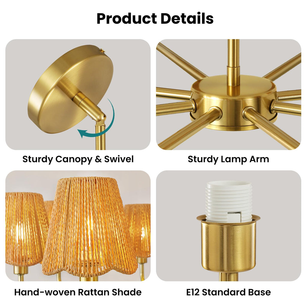 Rattan Chandelier Gold Boho Chandelier