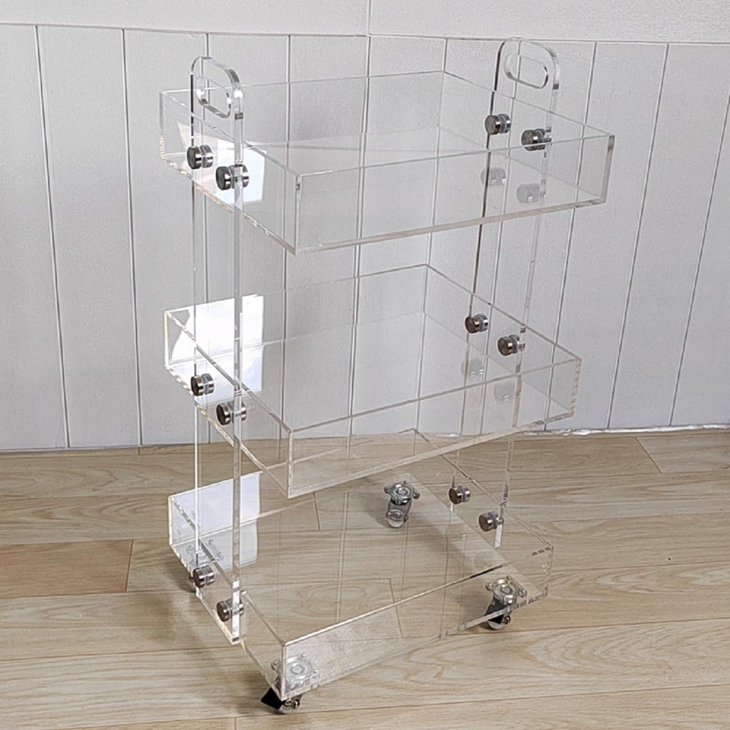 Clear Acrylic Side Table with Wheels, 3 Tier Acrylic End Table Side Table Rolling Serving Cart Snack Table Easy