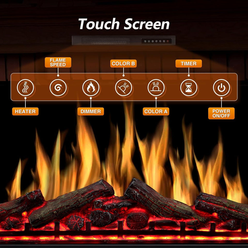 34" Electric Fireplace Insert, Adj.Flame & Log Colors, Remote, 750/1500W