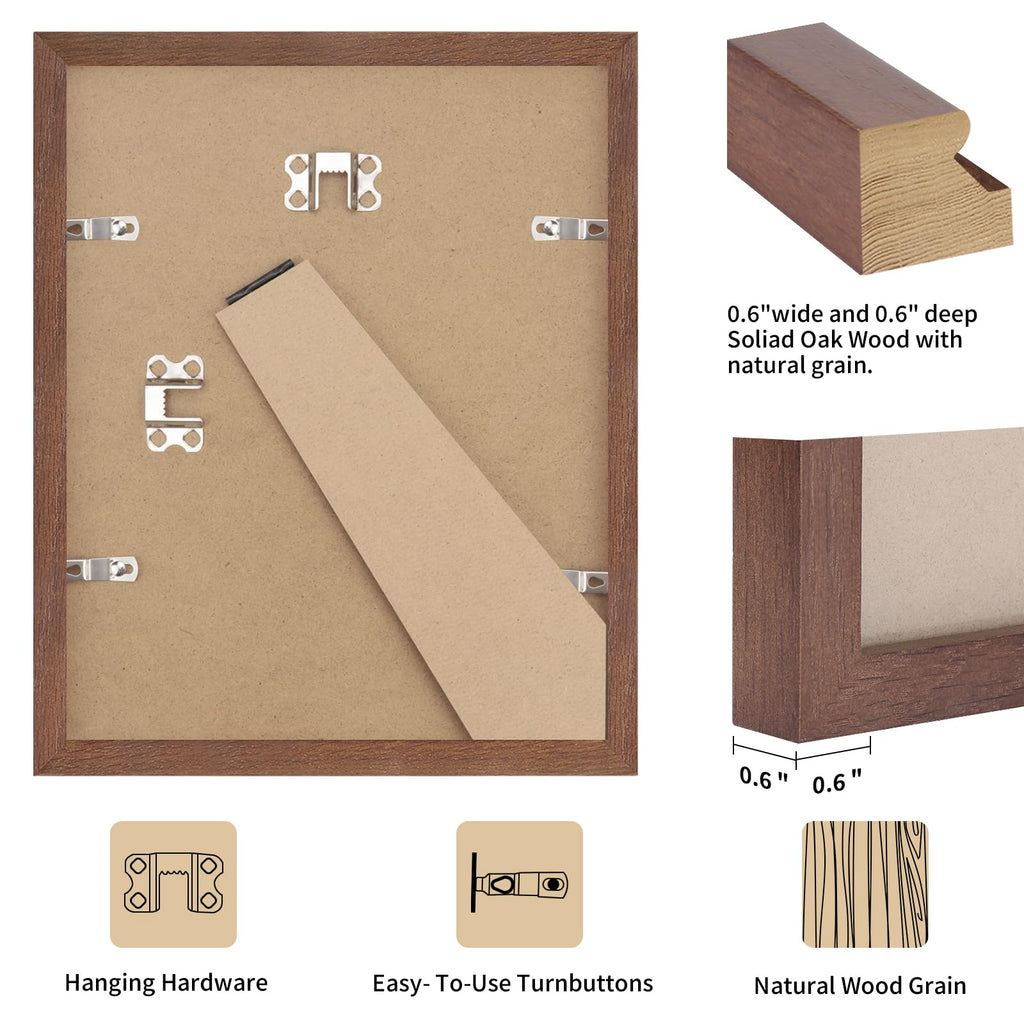 5x7 Solid Oak Wood Picture Frames, Walnut, 3 Pack