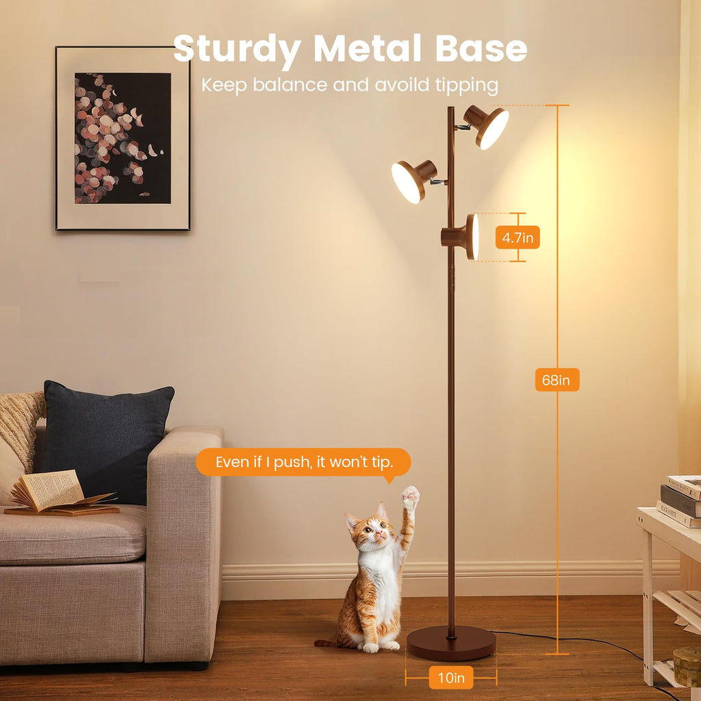 36W LED Tree Floor Lamp, Modern Dimmable Standing Lamp with Remote & Touch Control, 4 Color Temperatures, 3 Rotatable